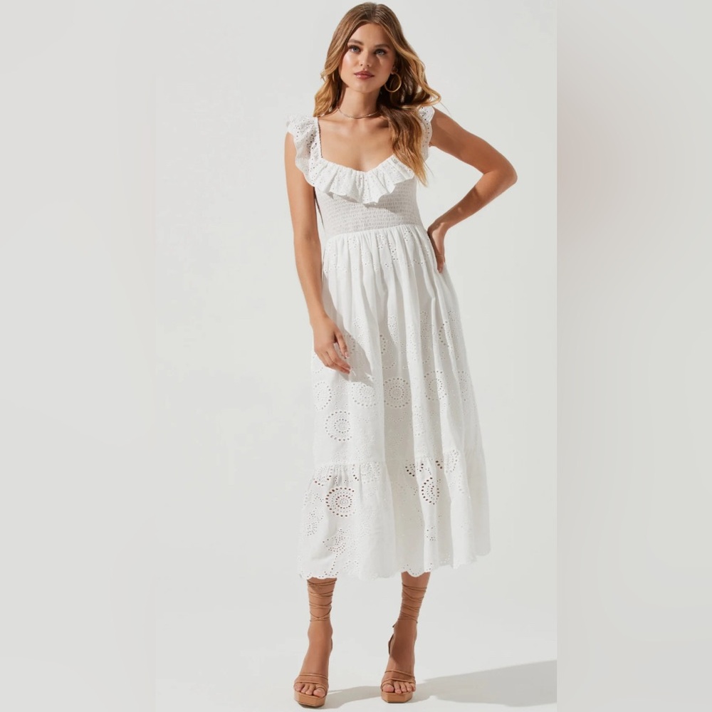 NWT ASTR The Label Cottage Eyelet ruffle Bachelorette midi dress size Large